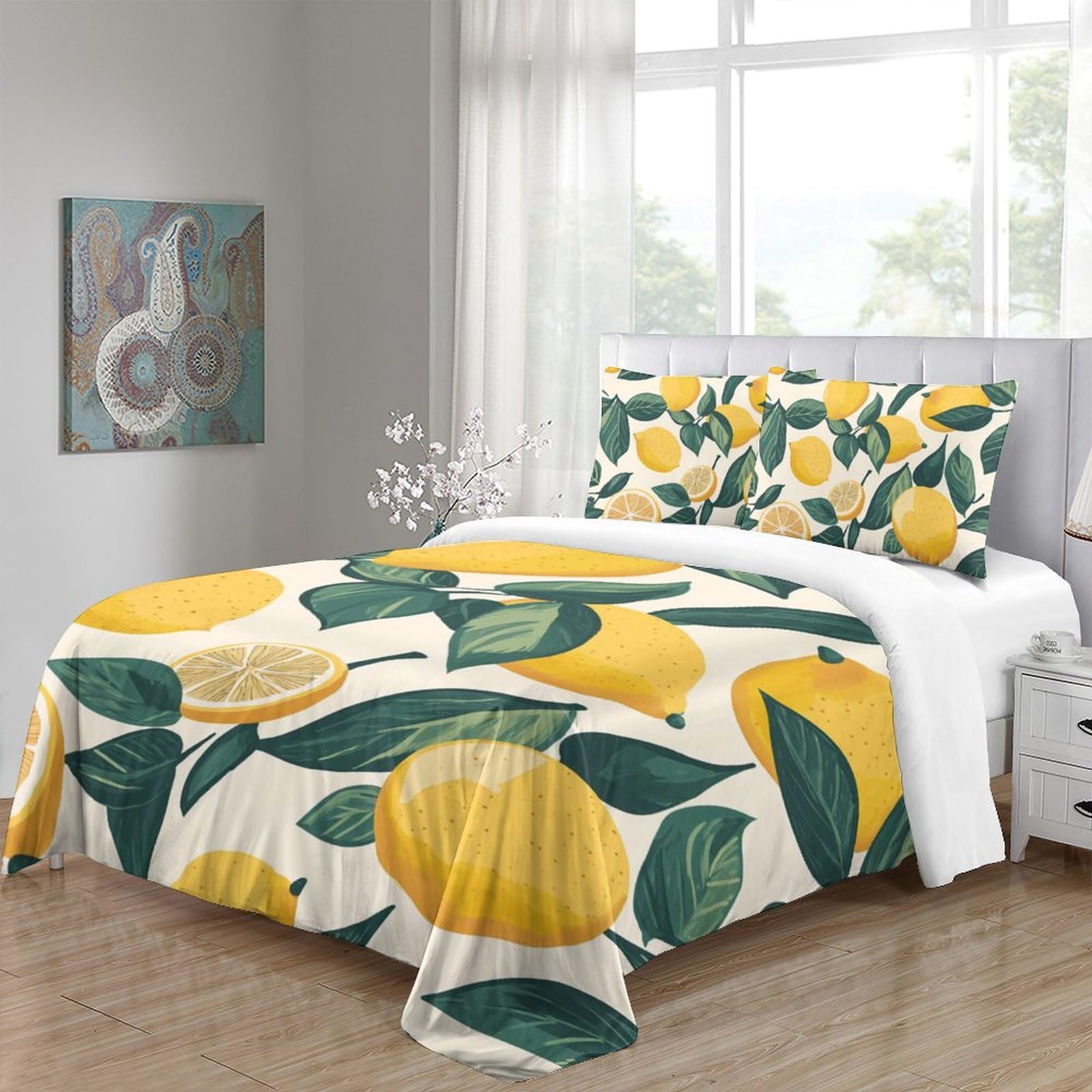 3D Funda Nórdica Limón Juego De Ropa De Cama con Cremallera Oculta,Microfibra Suave Edredon con Fundas De Almohada para Niños Adultos King（220x240cm）