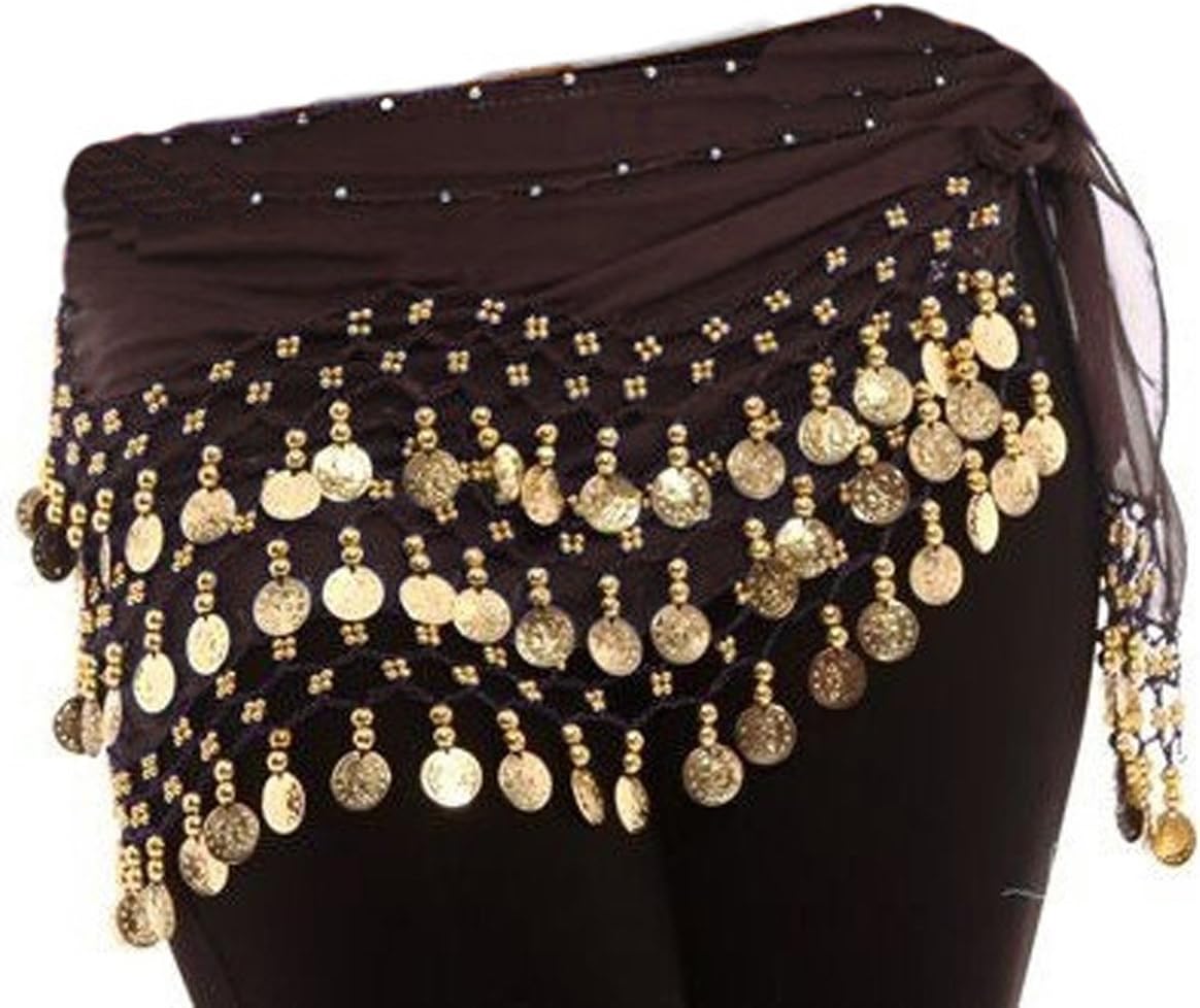 Coffee Brown Belly Dance Wrap Hip Scarf Belt With Gold Coins