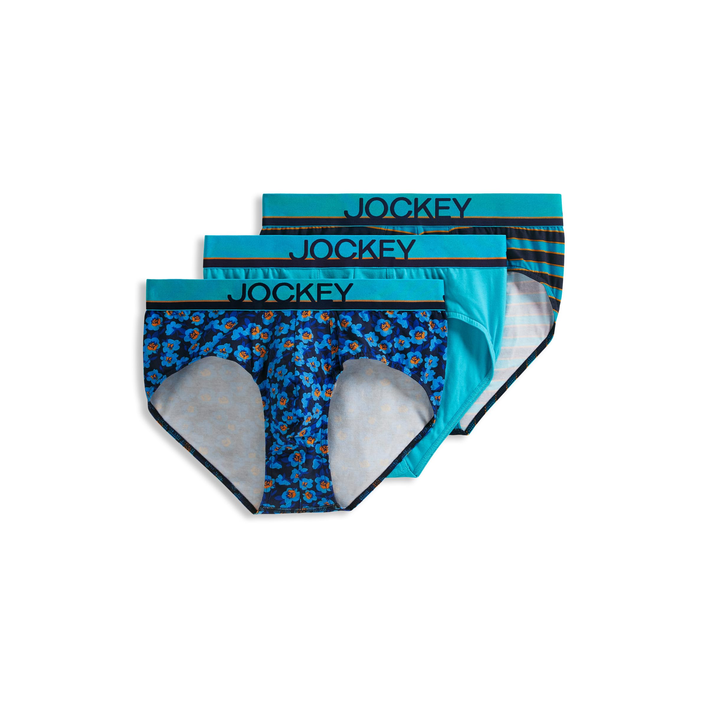 Jockey Men's Underwear True Style Brief - 3 Pack, Blooming Floral/Ocean Surf/Mystery Stripe, XL