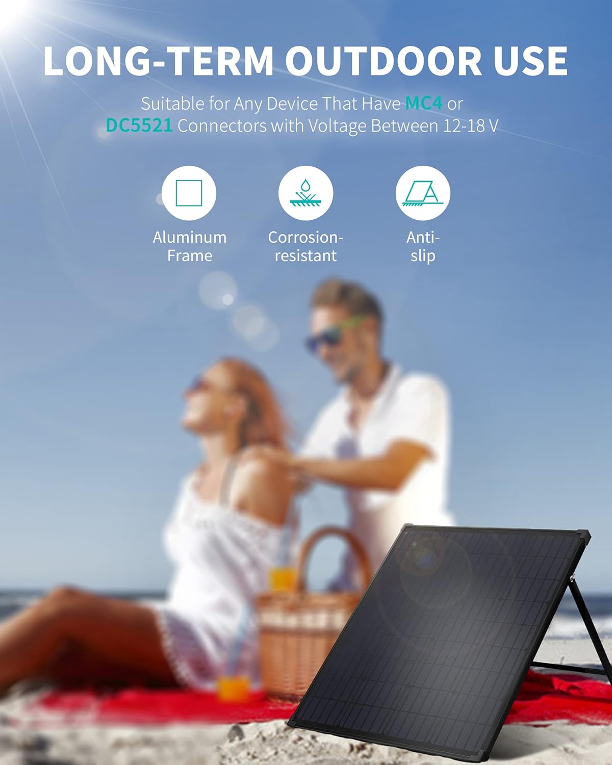Nekteck 100 Watt Portable Monocrystalline Solar Panel with Waterproof Design & High-Efficiency Module for Battery Charging Boat, RV, Camping Use, and Any Other Off-Grid Appliances : Patio, Lawn & Garden