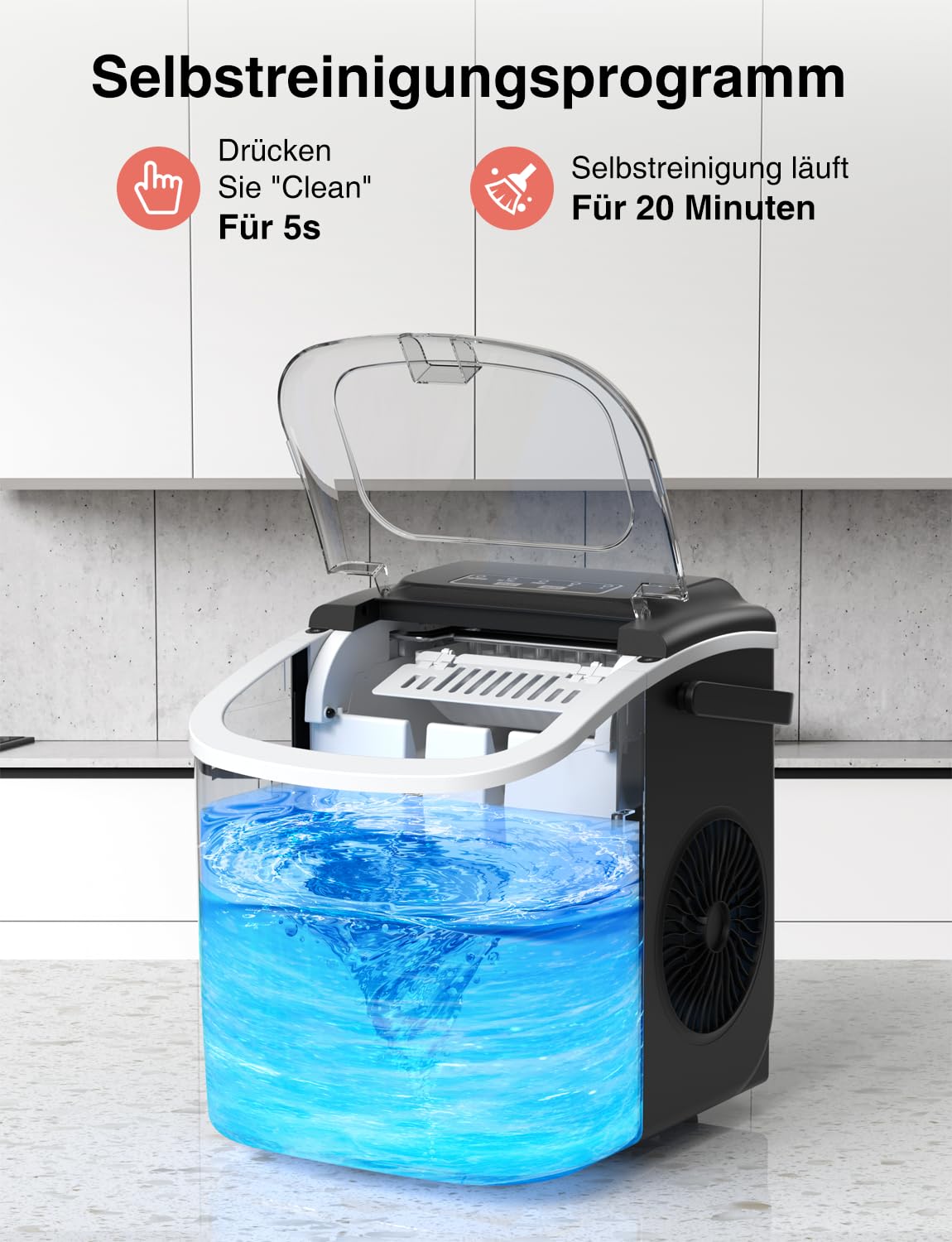 CROWNFUL Eiswürfelmaschine, Tragbar Eiswürfelbereiter 9 Würfel in 6 Minuten fertig, Selbstreinigende Eiswürfelmaschinen,12 KG/24H Stunden, ideal für Zuhause, Küche, Büro, Bar, Party