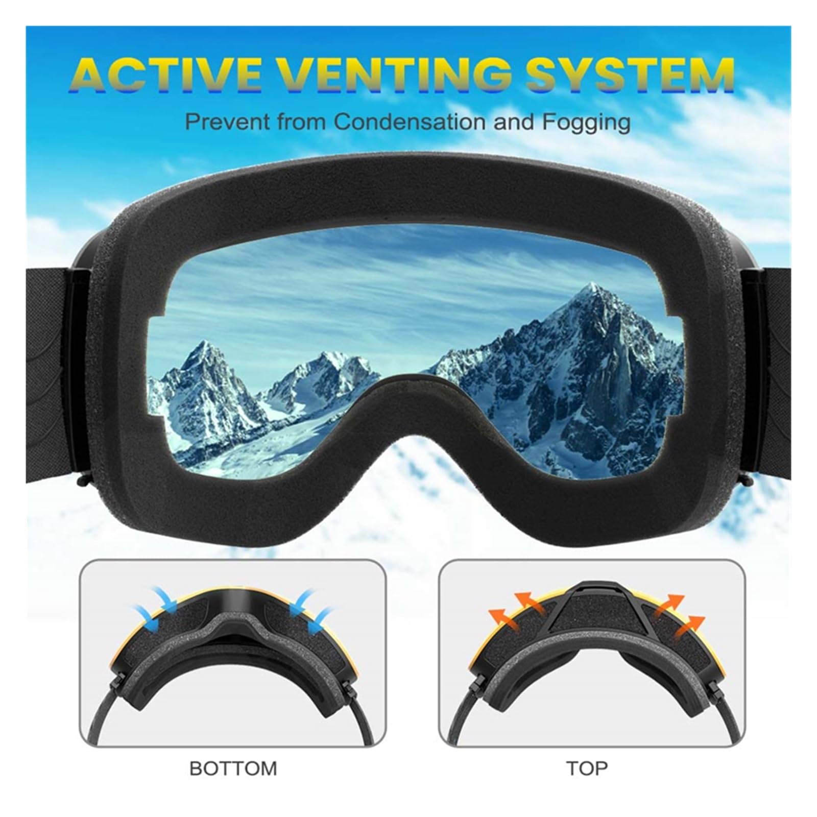 Occhiali da sci Occhiali da sci e snowboard Occhiali da sci da donna e da uomo Occhiali da sci UV400 - antiappannamento Occhiali da neve per adulti Doppio specchio sferico Occhiali magnetici per