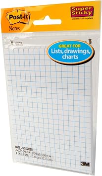 Post-it Super Sticky Notes, 4 in x 6 in, 2 Pads, 2X the Sticking Power, White with Blue Grid Lines, Recyclable 4621-2SSGRID