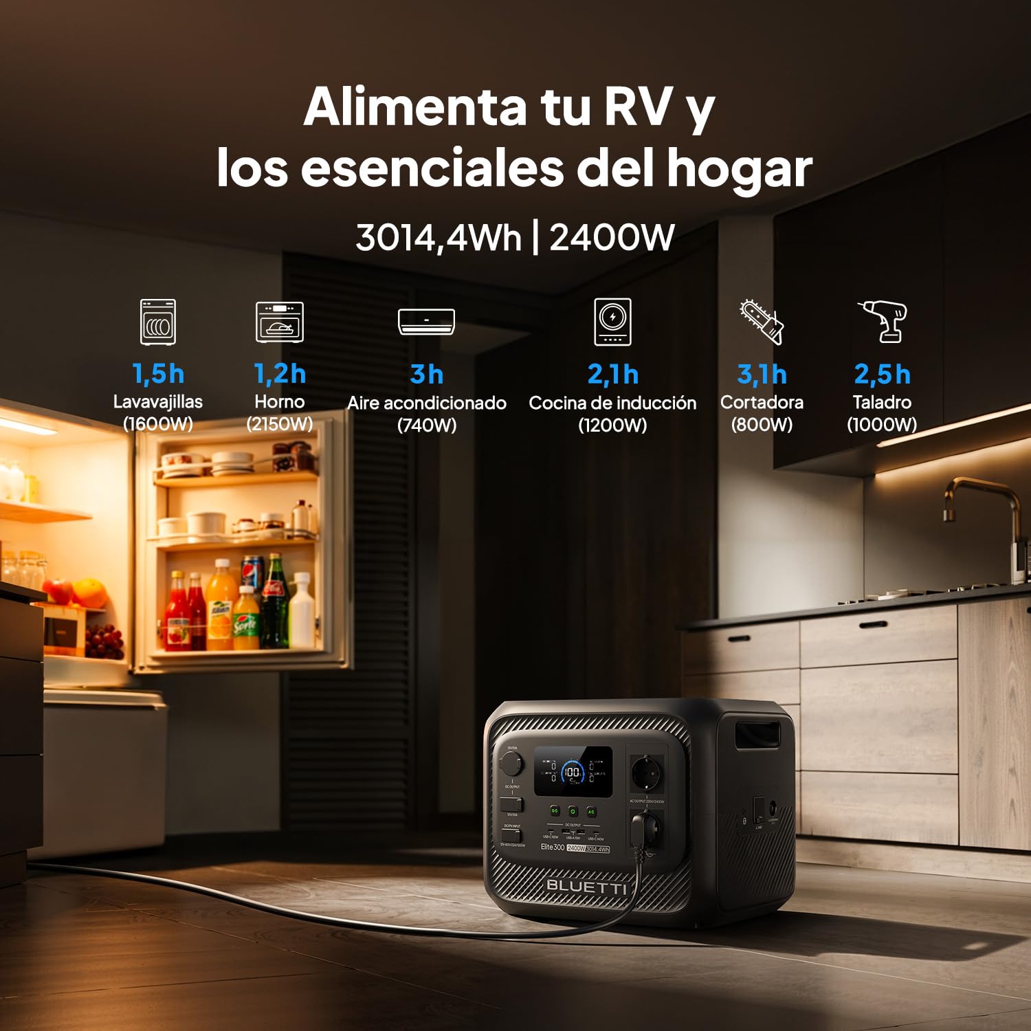 BLUETTI Elite 300 Estación de Energía Portátil (Nuevo 2026), 3014,4Wh Batería LiFePO4 con 2400W Salida CA (4800W Pico), 3 kWh Compacta para Respaldo en Casa, Camping y Autocaravana