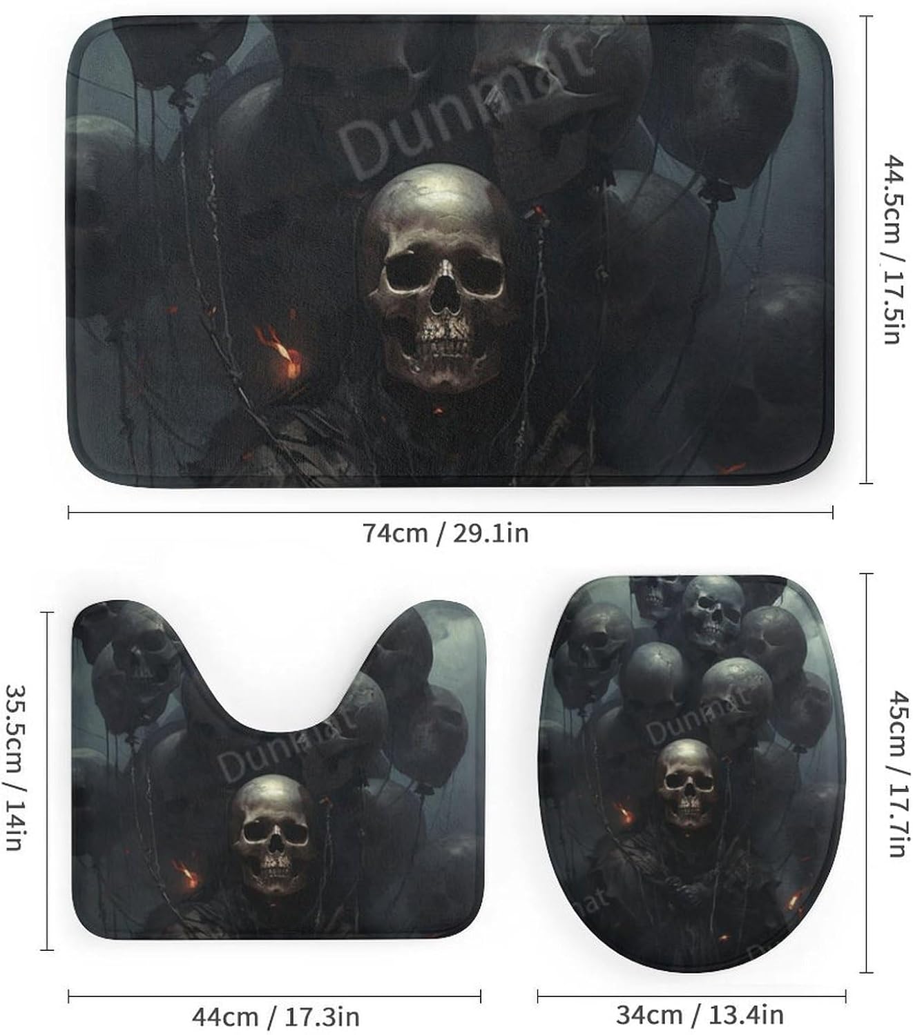 4 Piece Horror Black Skull Shower Curtain Set with Rugs, Mysterious Floating Bone Skeleton Include Bathroom Non-Slip Floor Mat, U-Shaped Bath Rug and Toilet Cover Lid with 12 Hooks