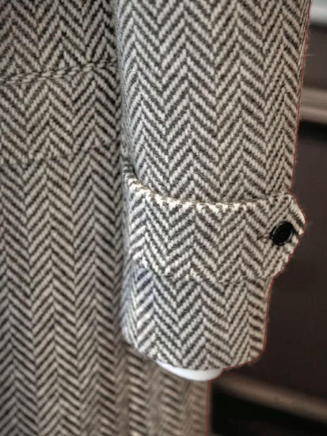 Mens Herringbone Tweed Trench Long Jacket Wool Outwear Windbreaker Coat for Winter