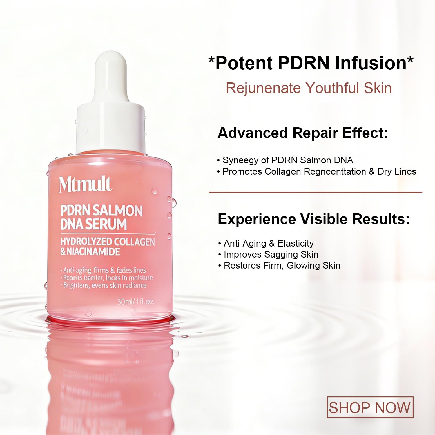 Mtmult Salmon DNA Serum, PDRN Salmon DNA with Hydrolyzed Collagen & Niacinamide - Anti-Aging Hydrating Niacinamide Stem Cell Serum for Face, 1.01 fl.oz - Image 8
