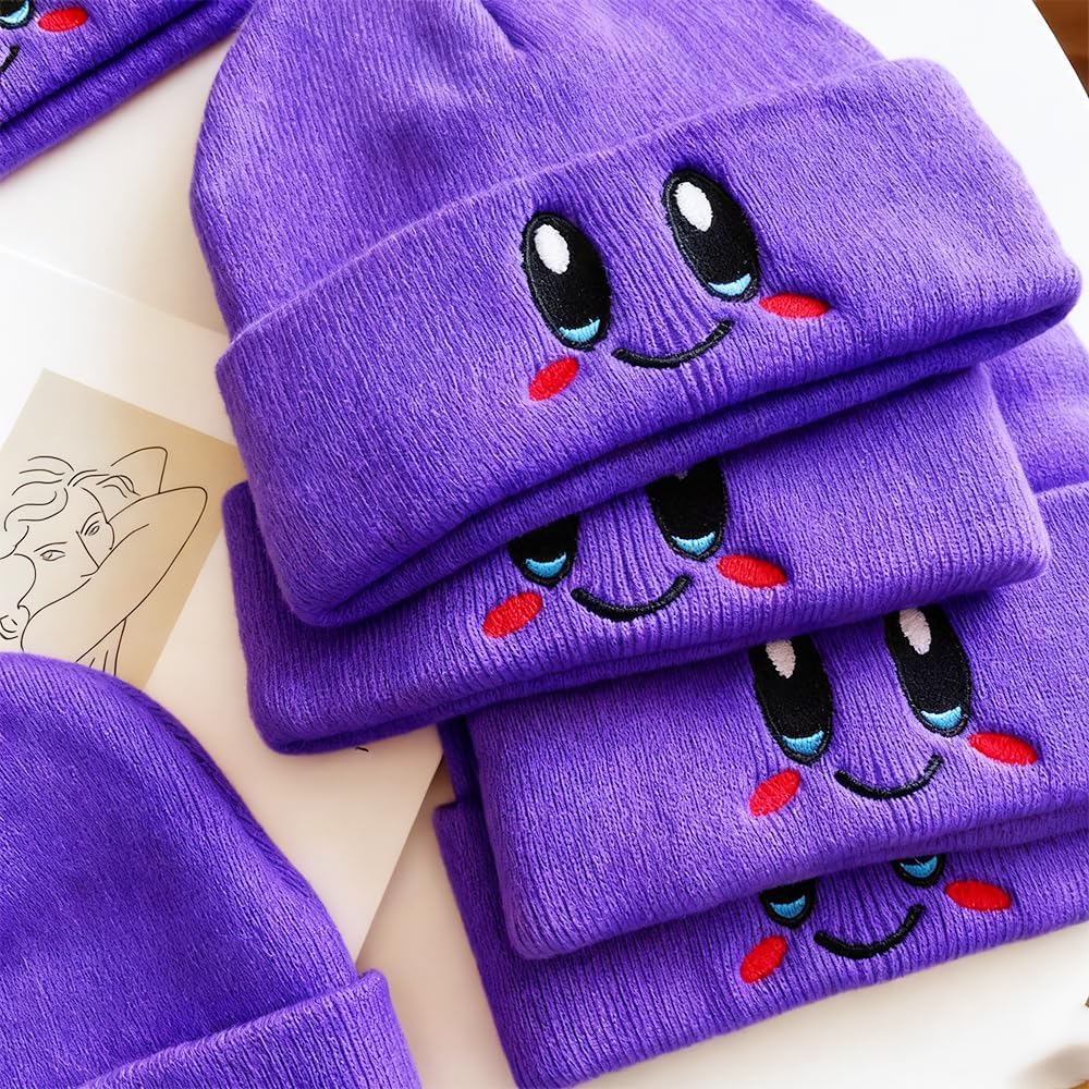 Pink Beanie Anime Beanie Lovely Knit Hats, Cute Winter Hats Cat Beanie Hat Embroidery Winter Knitted Warm Cap for Women Girls - Image 4