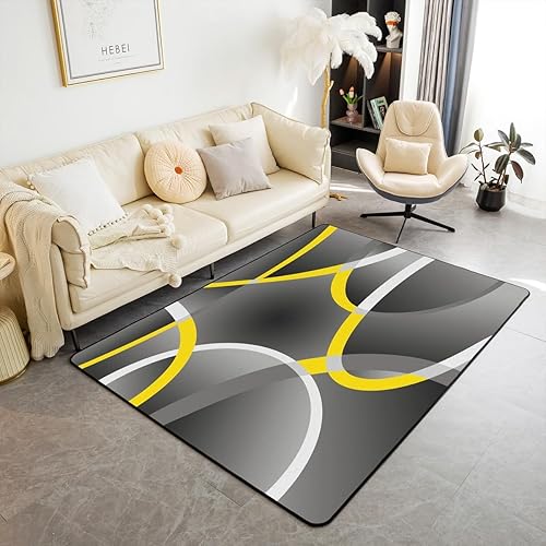 Miniatura 11 de Feelyou Alfombra geométrica de color rosa, blanco y negro, 5 x 7 pulgadas, retro, círculos, remolinos, para sala de estar, para niños y niñas, Negro