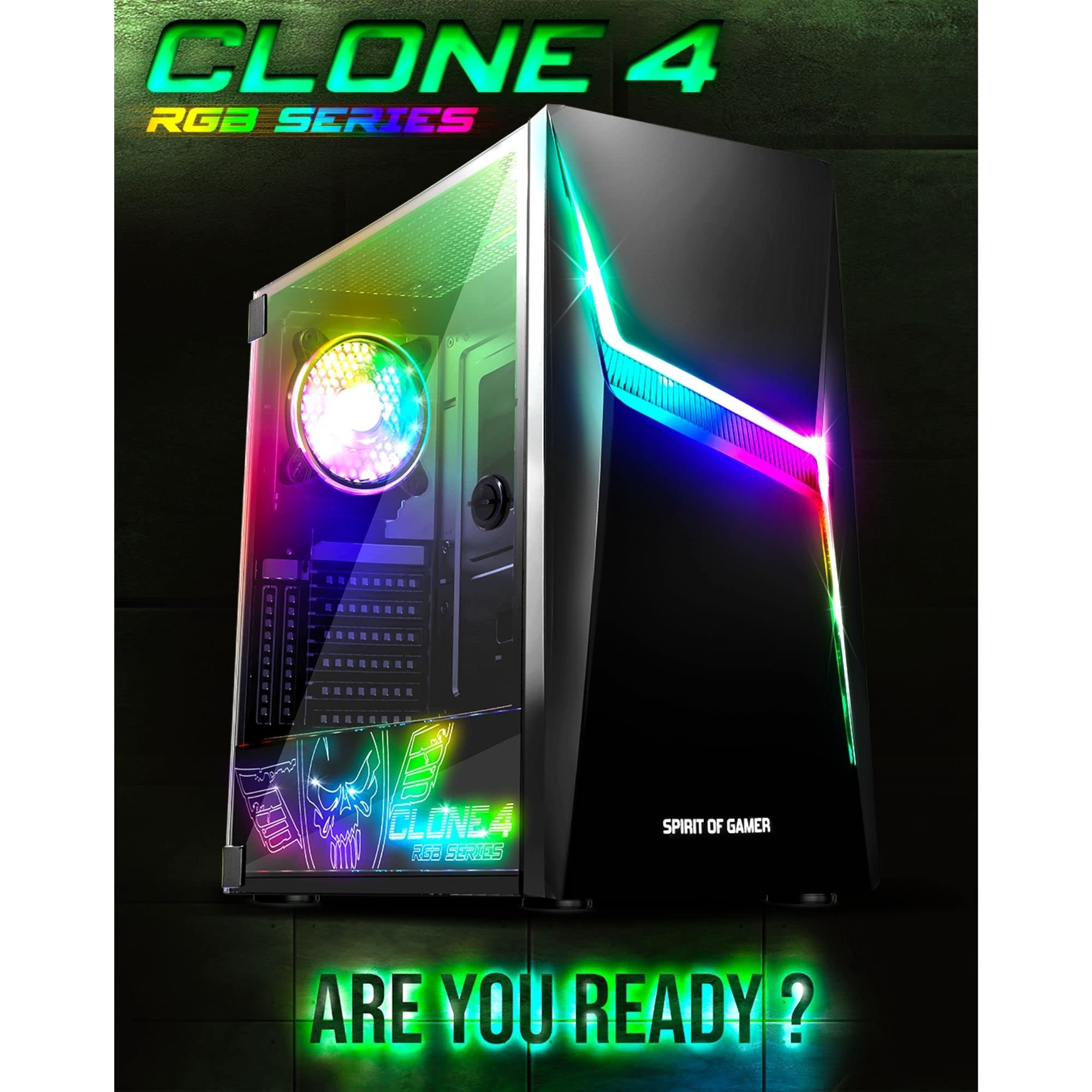 SPIRIT OF GAMER - CLONE 4 - Case PC Gaming RGB con Parete Trasparente In Vetro Temperato - Crea il tuo Tower Gamer - Case Mid Tower Compatibile ATX/MATX/ITX - 2 Ventole da 120mm Incluse