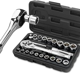 Hi-Spec Metric Socket Set 22 Pieces 1/4" & 3/8" with Ratchet Wrench, Extension Bars in Compact Case
