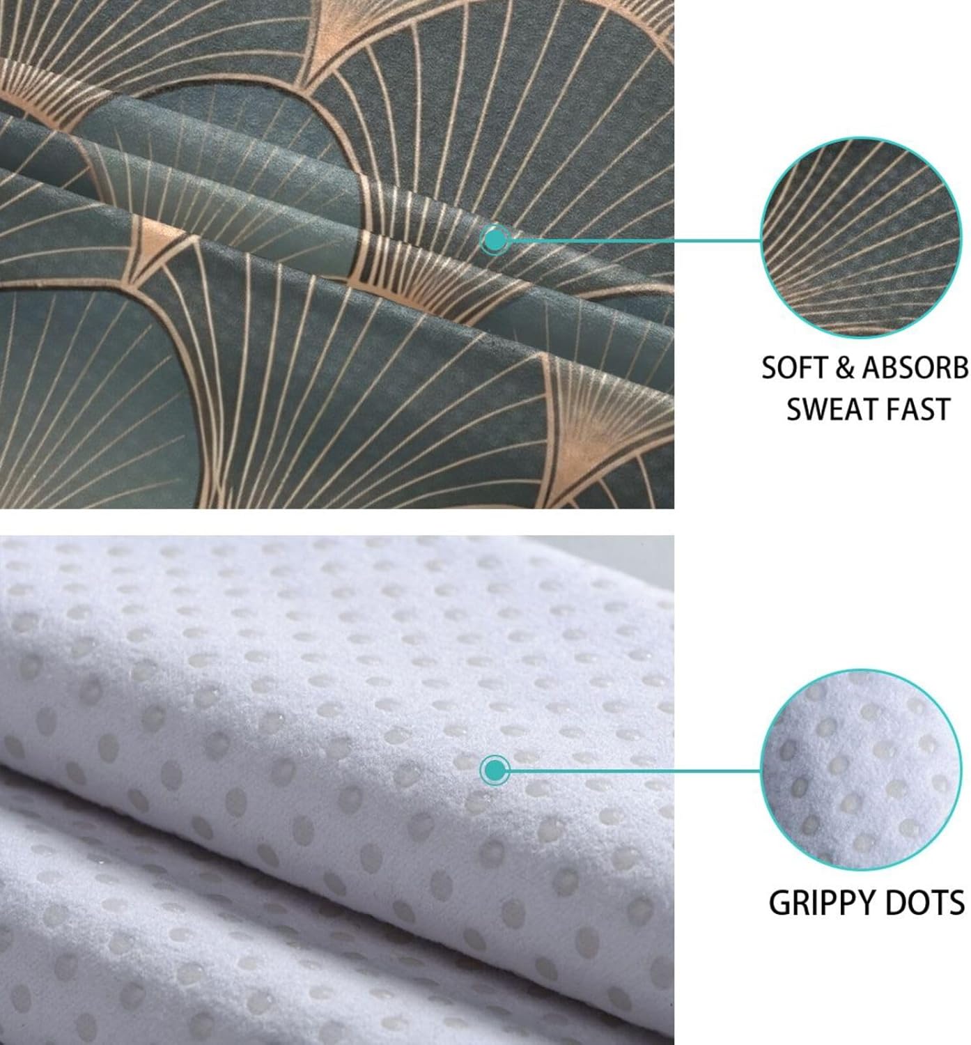 Wave Gold Texture Yoga Mat Towel with Silicone Grip Dot – 73"x27" Non-Slip Sweat Absorbent Microfiber Yoga Towel for Home Gym Studio