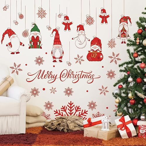 Miniatura 3 de Calcomanías de pared de gnomo de Navidad de 61.02 x 48.42 pulgadas, calcomanías de pared de gnomo de Navidad extraíbles, decoración para Navidad,
