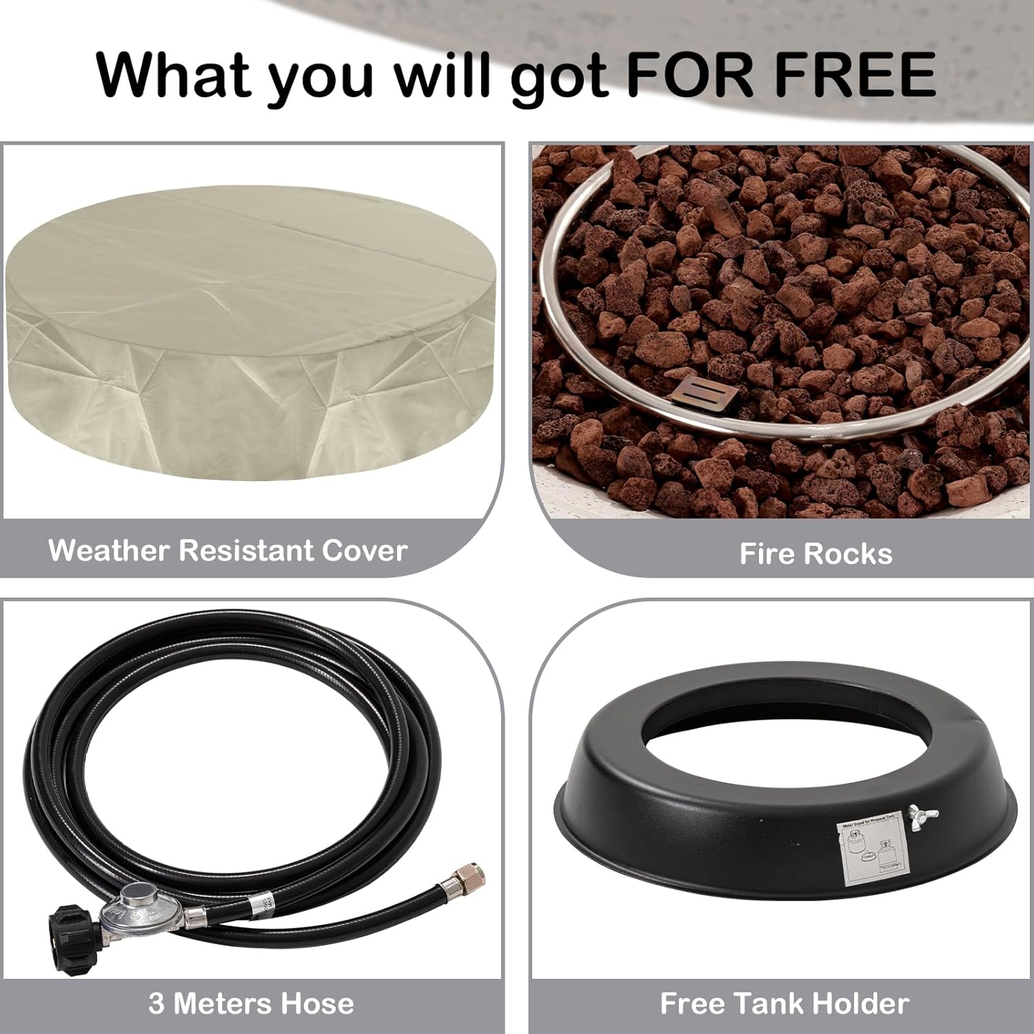 SUNBURY Outdoor Propane Gas Fire Pit Table, 42 Inch Round Outdoor Firepit Table, 50000 BTU Fire Table for Patio Set, Gray