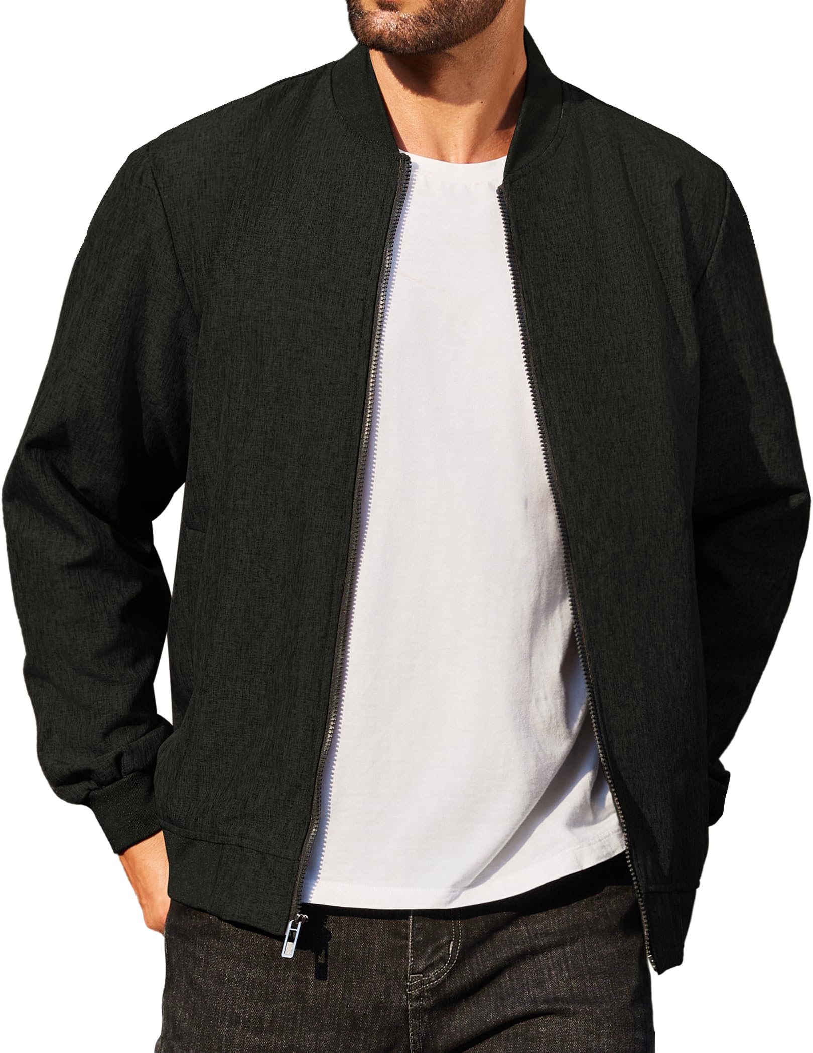 COOFANDYMen's Casual Varsity Jacket Vintage Lightweight Bomber Jackets Zip Up Fashion Coat