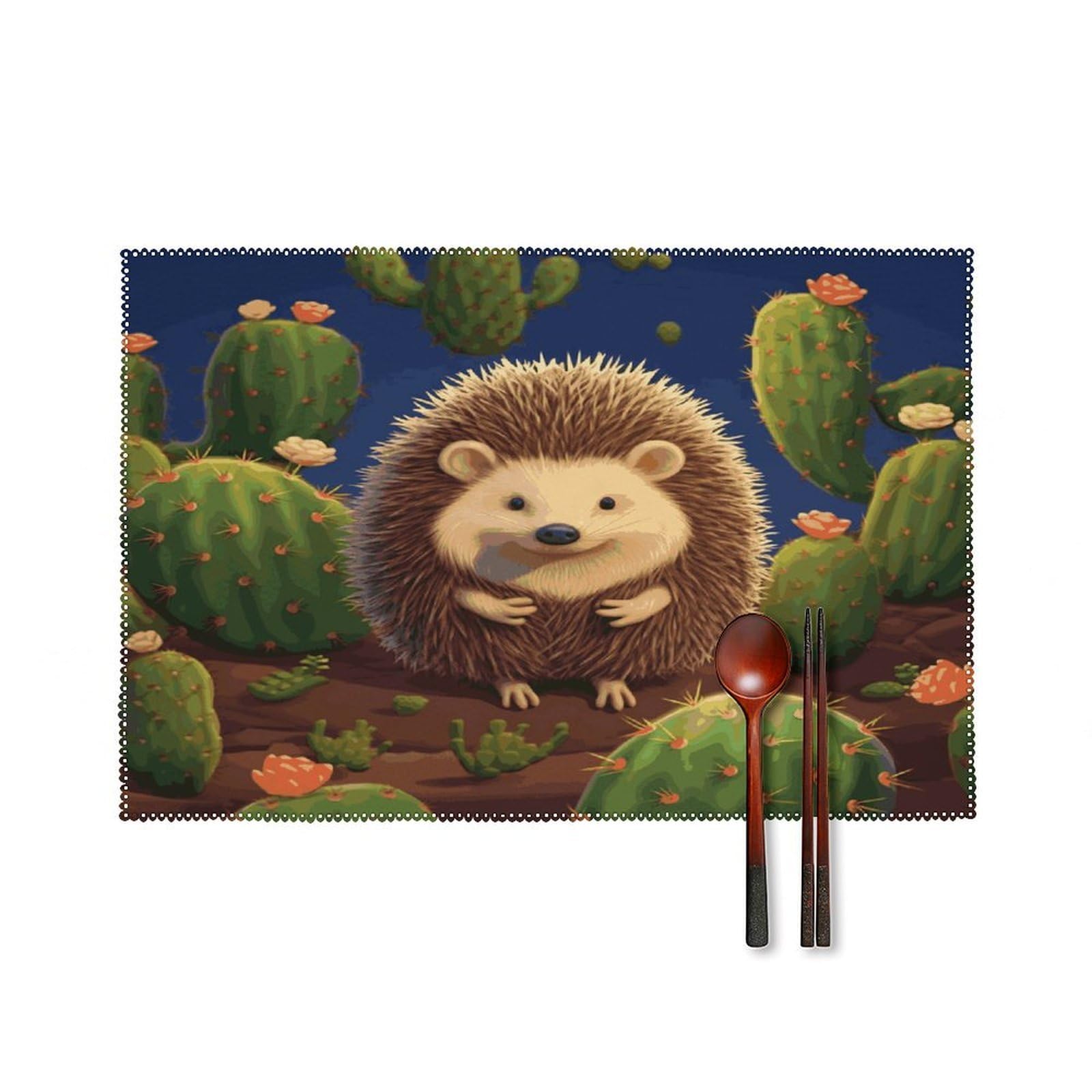 Btcowzrv Style Hedgehog Cactus Canvas Placemats Set Of 6, Wipeable Washable Place Mats For Indoor & Outdoor, Table Mat Decor For Kitchen Dining Party
