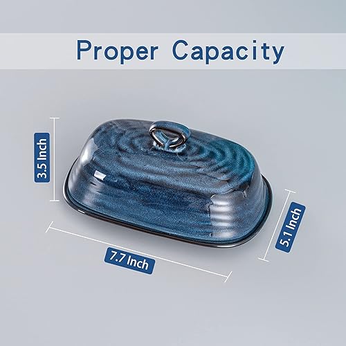 Miniatura 7 de Juego de 3 piezas de cerámica, juego de salero y pimentero, plato de mantequilla con tapa, azul