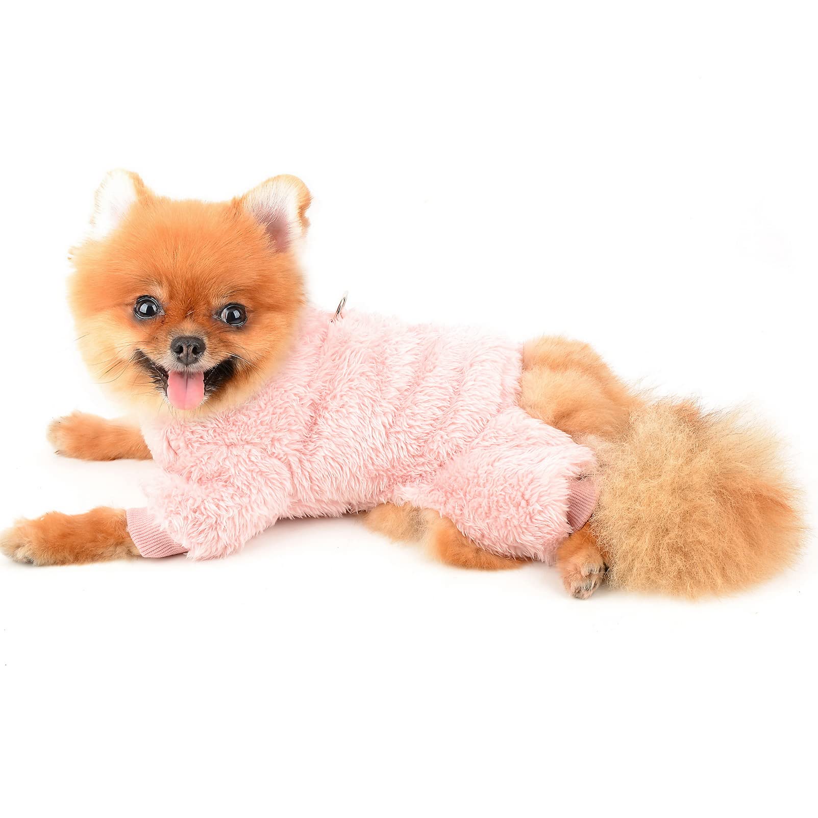 SMALLLEE_LUCKY_STORE Pet Thick Sherpa Fleece Pyjamas Pjs Jammies with D-ring for Small Dogs Cats Puppy Jumper Pajamas Jumpsuit Soft Coat Yorkie Chihuahua Warm Winter Clothes,Pink,L - Image 4