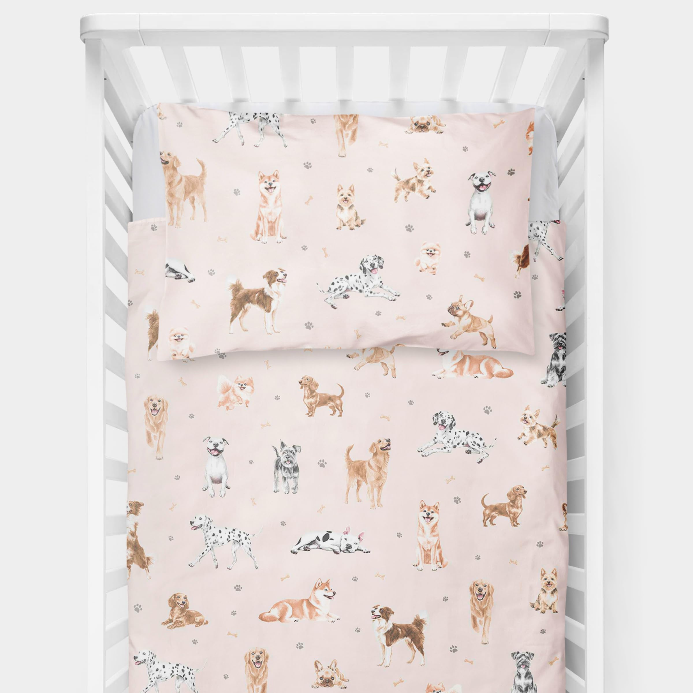 Baby Comfort 49 4 Piece Toddler Kids Cot Bed Set 120X90 Cm Duvet Pillow Duvet Cover Pillowcase 12M+ (Doggies)