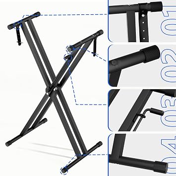 2025 Upgrade Heavy-Duty, Easily Adjustable Height Double-X Keyboard Stand, Portable Digital Piano Stand with Locking Straps, (Multiple Adjustable Heights), Black