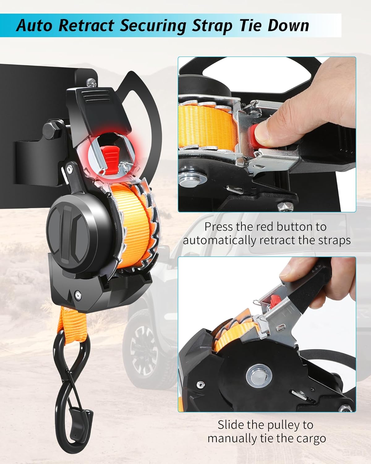 Dual-Pivot Retractable Truck Bed Ratchet Straps for Nissan Frontier, Multi-Angle Rotation Bed Mounted Retractable Tie Down Straps Compatible with 2022-2025 Nissan Frontier