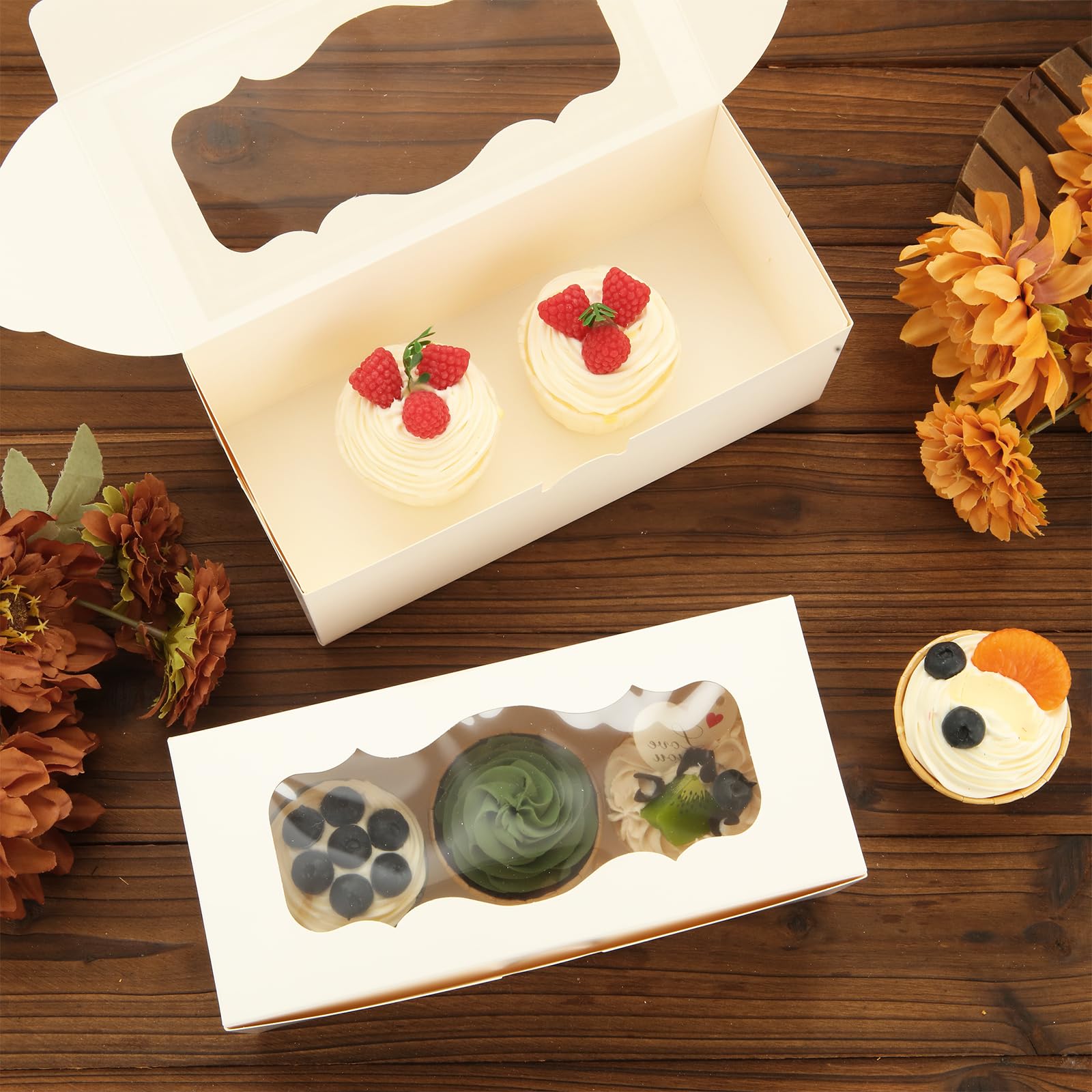 50 cajas de galletas blancas de 9 x 4 x 3.5 pulgadas con ventana para pasteles, dulces y pasteles, postres, magdalenas, donas