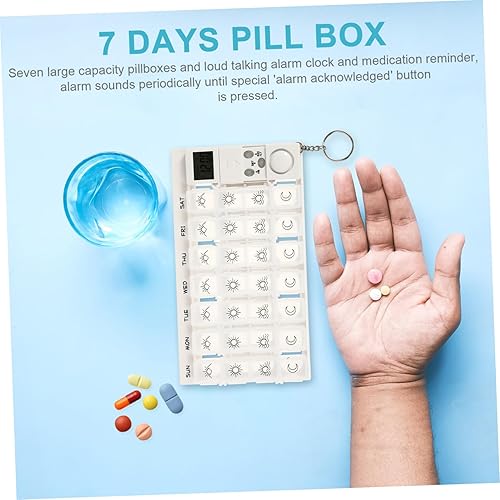 Miniatura 7 de 7 mini pastilleros reloj despertador de viaje Mini reloj despertador caja de bloqueo para contenedores de medicamentos 7 días caja de píldoras caja