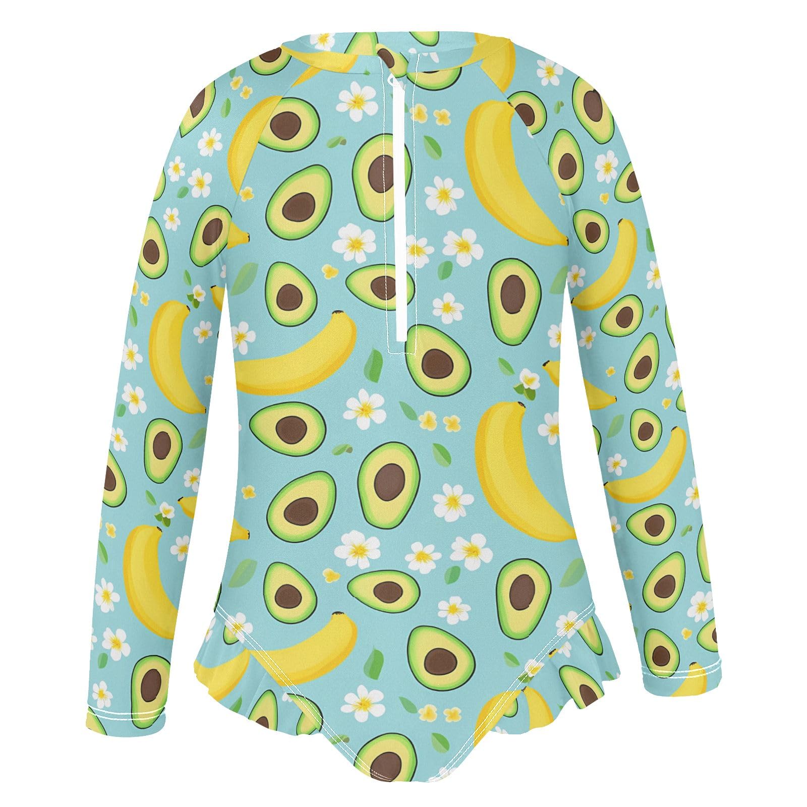 ALAZA Bathing Suits for Girls Toddler Girl Swimsuit Avocado Banana Flower Long Sleeve UPF 50+ 5-6T