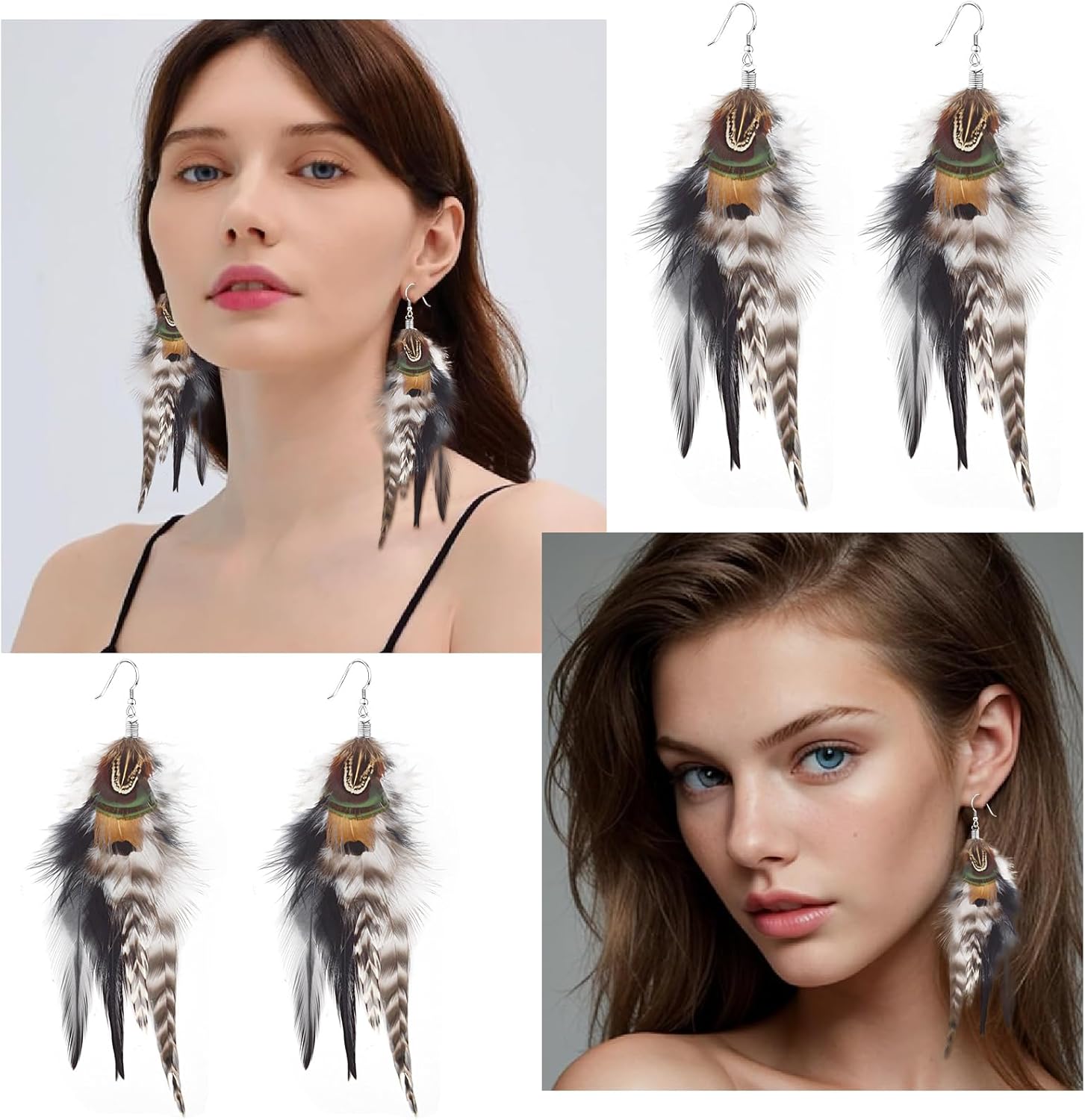 Bohemian Long Feather Earrings for Women Handmade Tassel Dangle Earrings Handmade Feathers Statement Dangling Earring Hooks for Women Ladies Wedding Party Jewelry Gifts - Image 4