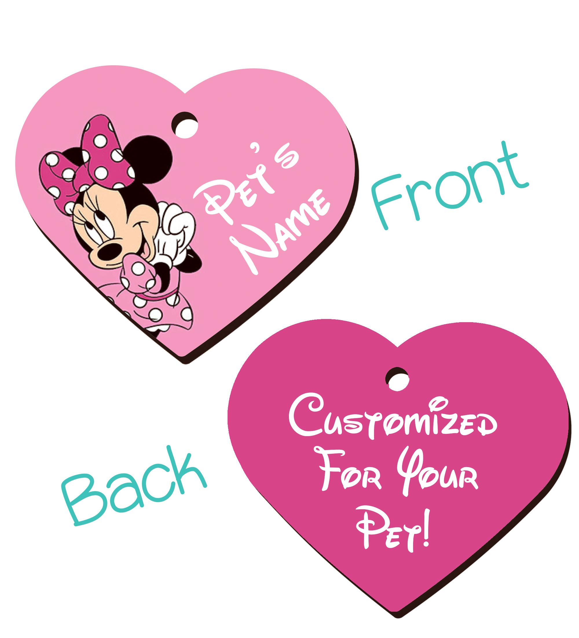 uDesignUSA Double Sided Pet ID Tags for Dogs & Cats Personalized Heart Shaped Minnie Mouse