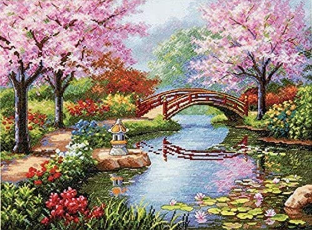 NA/ Kit da Ricamo per Adulti con Set da Ricamo per tappezzeria Set da Ricamo per Giardino Giapponese 30x40 cm, Mezzo Punto Include Filo di Cotone Multistrato [] Bordado con aguja 5D HD cod 868