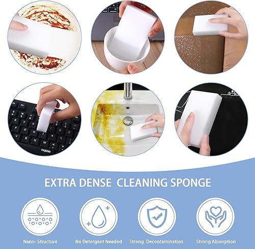 Miniatura 5 de COMNICO Esponja mágica de suministros de limpieza a granel, limpiador de productos de polvo, esponja profesional comercial para cocina, baño,