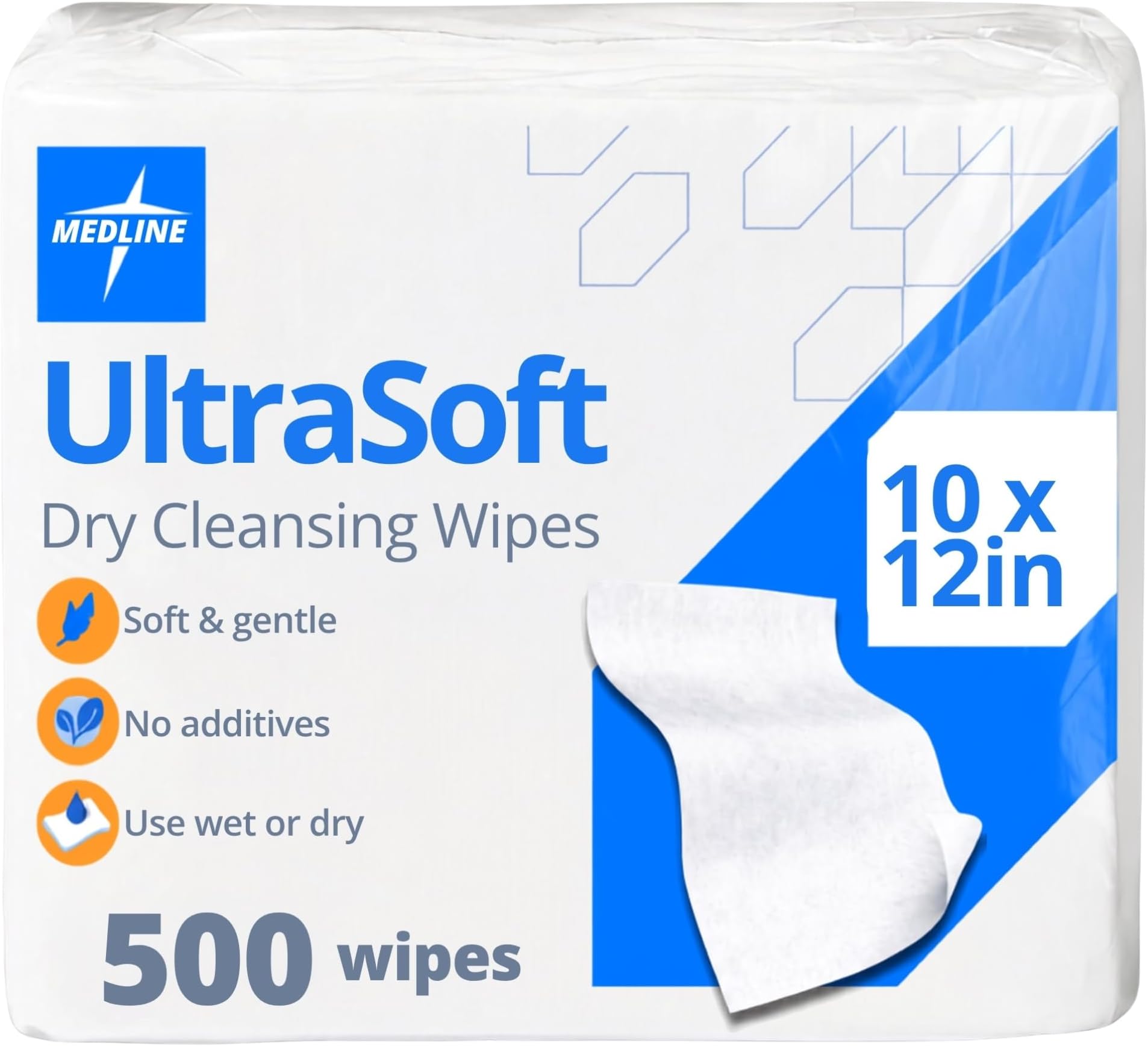 Medline Ultrasoft Dry Baby Wipes, Gentle Disposable Cleansing Cloths, 500 Count, Dry Wipe Size is 10 x 12 inches, Great for Sensitive Skin and can be used as Baby Washcloths, Incontinence Wipes