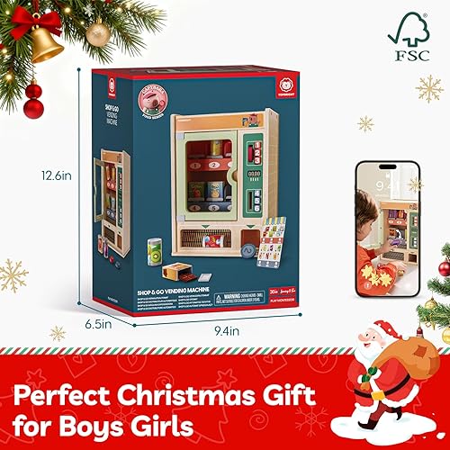 Miniatura 7 de TOP BRIGHT Juego de máquina expendedora de madera, comida para niños, juguetes de simulación con barras de madera y latas de bebidas, juguetes