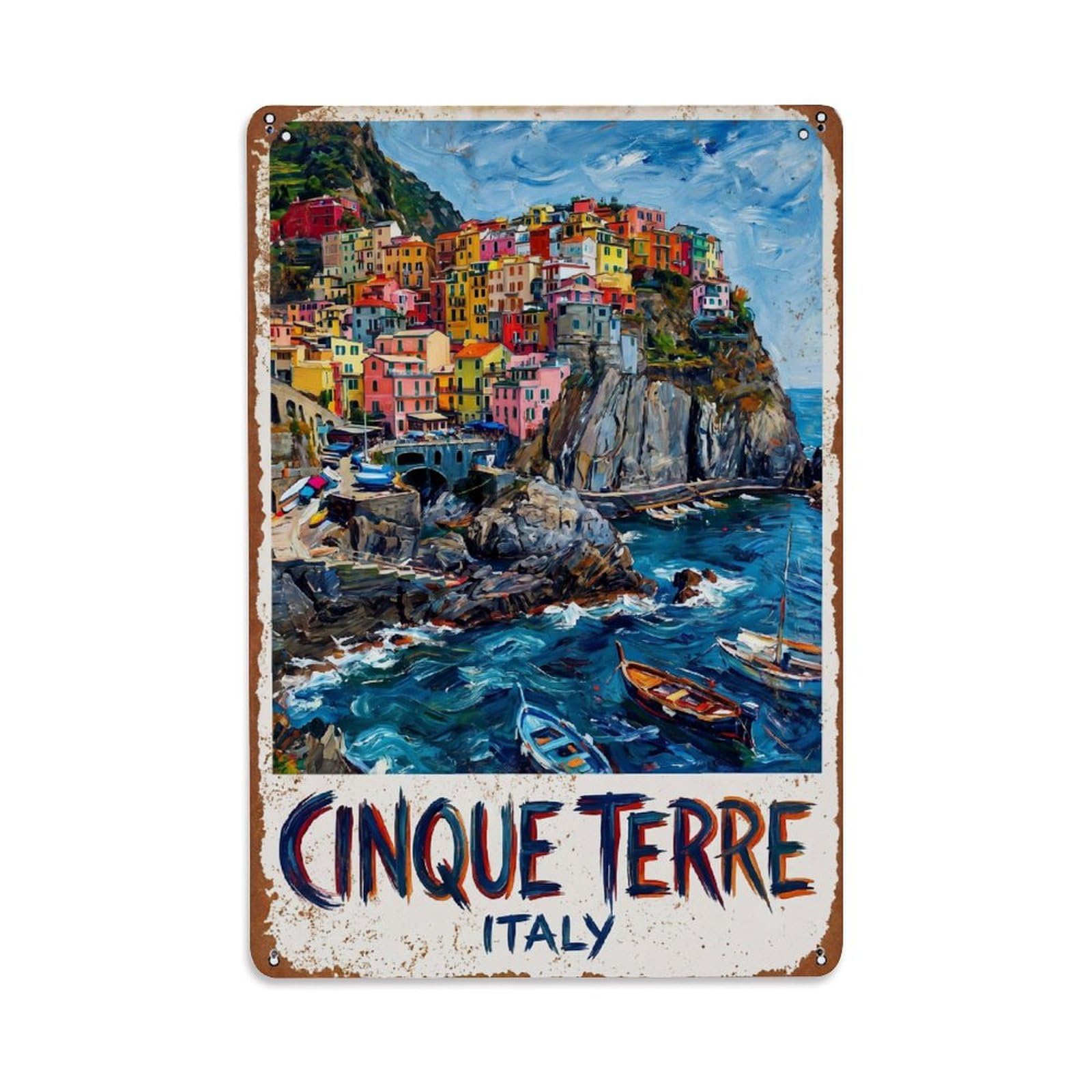 Yrnq 08X12inch Vintage Style Vintage Travel Cinque Terre Italy Landmark Metal Tin Sign
