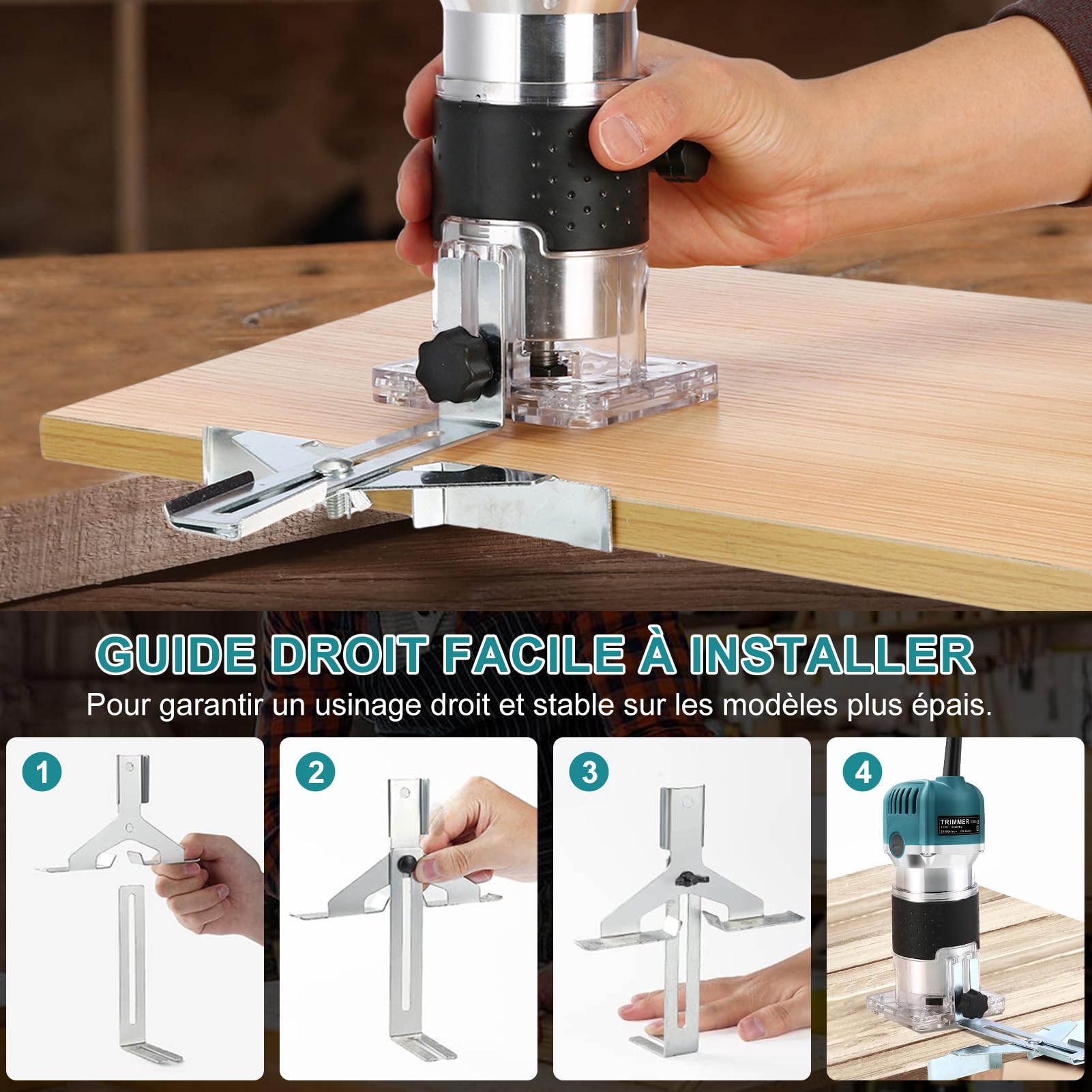 Défonceuse à Bois Affleureuse Électrique 800W 30000RPM, Routeur à Bois Électrique avec 15 Fraises à Défoncer Queue de 1/4", Pinces de 6,35mm, 6 Vitesses Variables