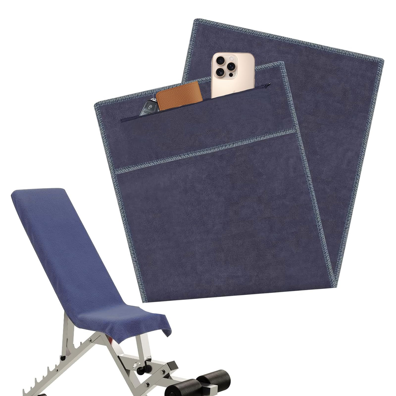 Toalla de fitness Baieye 120x50CM, toalla deportiva con bolsillo con cremallera oculta, toalla absorbente de microfibra para deportes, toalla de entrenamiento para gimnasio, yoga, al aire libre y