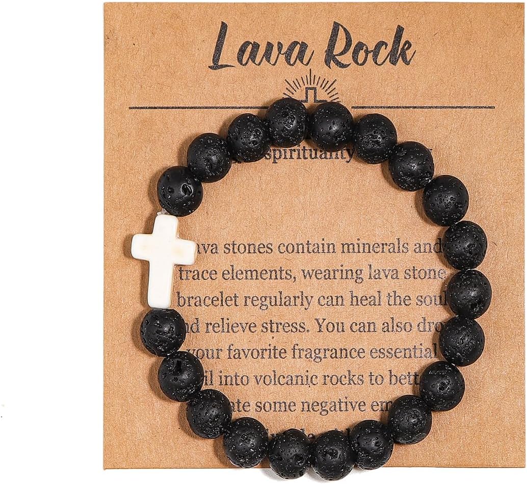 COLORFUL BLING Natural Healing Stone Cross Beaded Crystal Strand Adjustable Dangling Bracelet With Meaningful Card Inspirational Religious Gifts for Women Jewelry Turquoise Relief Anxiety