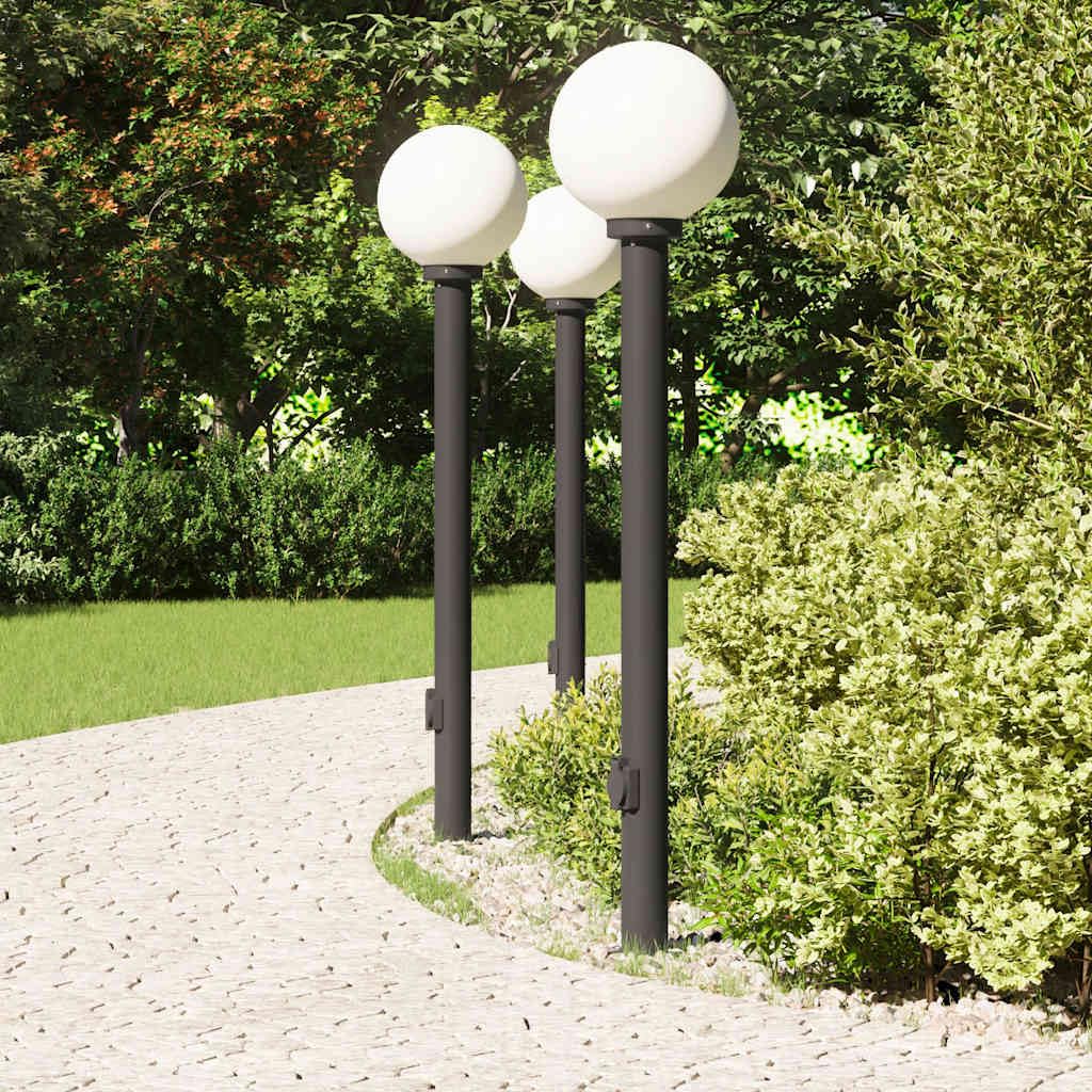 Lampy słupkowe z gniazdkiem ze stali nierdzewnej, 3 sztuki, 120 cm, czarne, IP44, do użytku na zewnątrz, na taras, do ogrodu, oświetlenie drogi z rozproszonym światłem i wytrzymałym