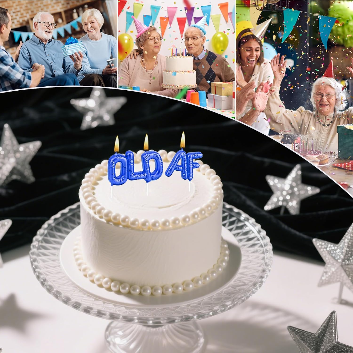Funny Old AF Birthday Candles for Cake, Blue image 3