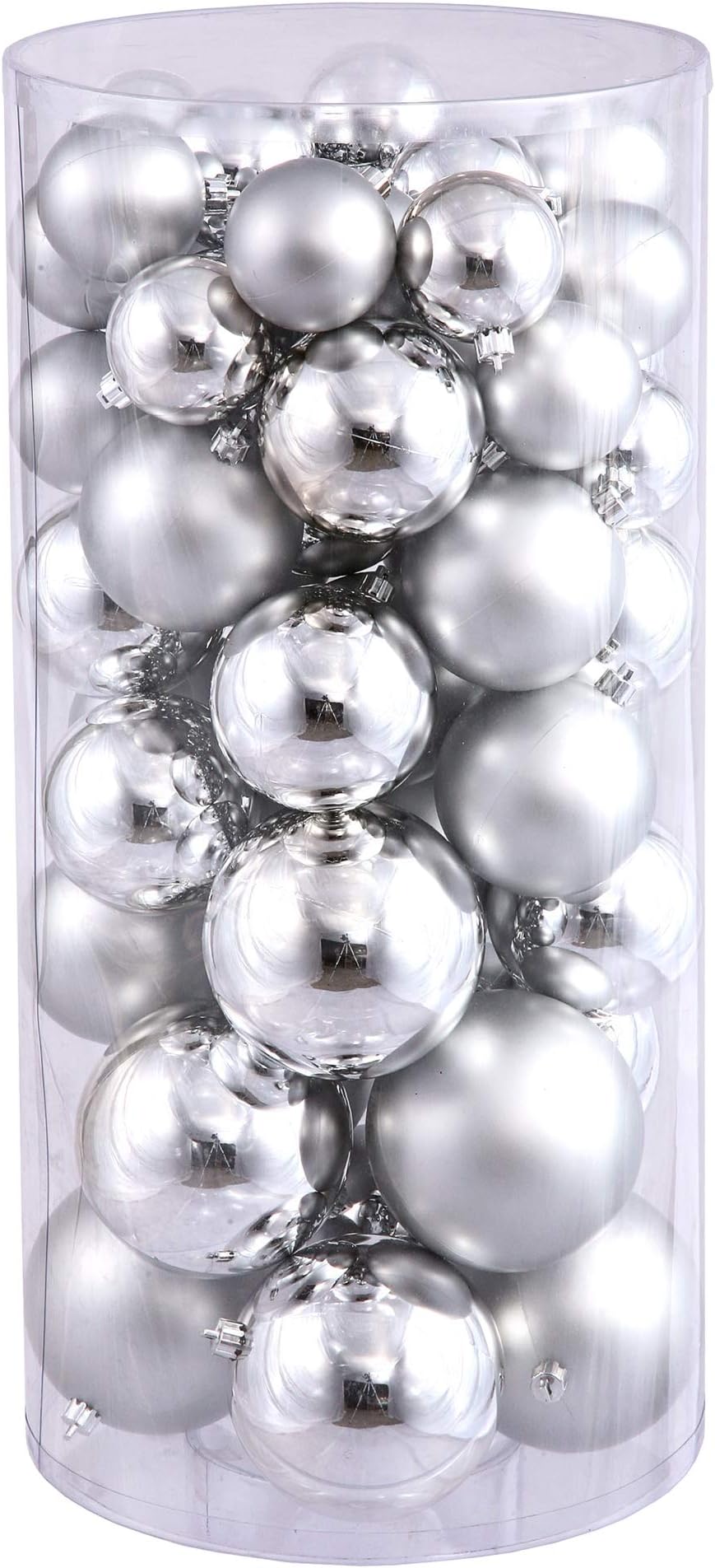 Vickerman Silver Ornament Ball Set Shiny and Matte Finish, Includes 50 Per Box, 1.5 to 2-Inch Variety - Ready to Hang - Variety of Finishes