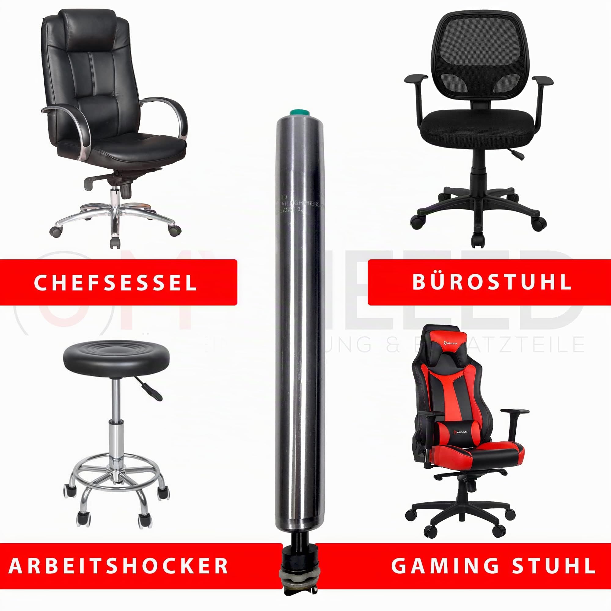 Ressort à gaz pour Chaise de Bureau - Pièces de Rechange compactes - Vérin à gaz de Rechange jusqu'à 200 kg - Réglable en Hauteur en continu - Certifié TÜV & GS - Longueur: 230 mm