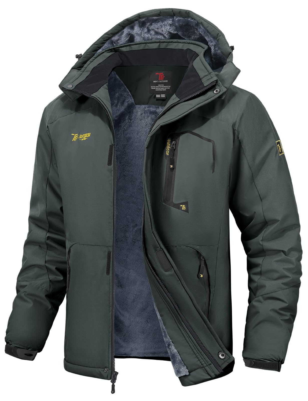 Ysento Men's Grey Winter Warm Waterproof Coats Outdoor Ski Windproof Hooded Hiking Mountain Jackets(,Xl)