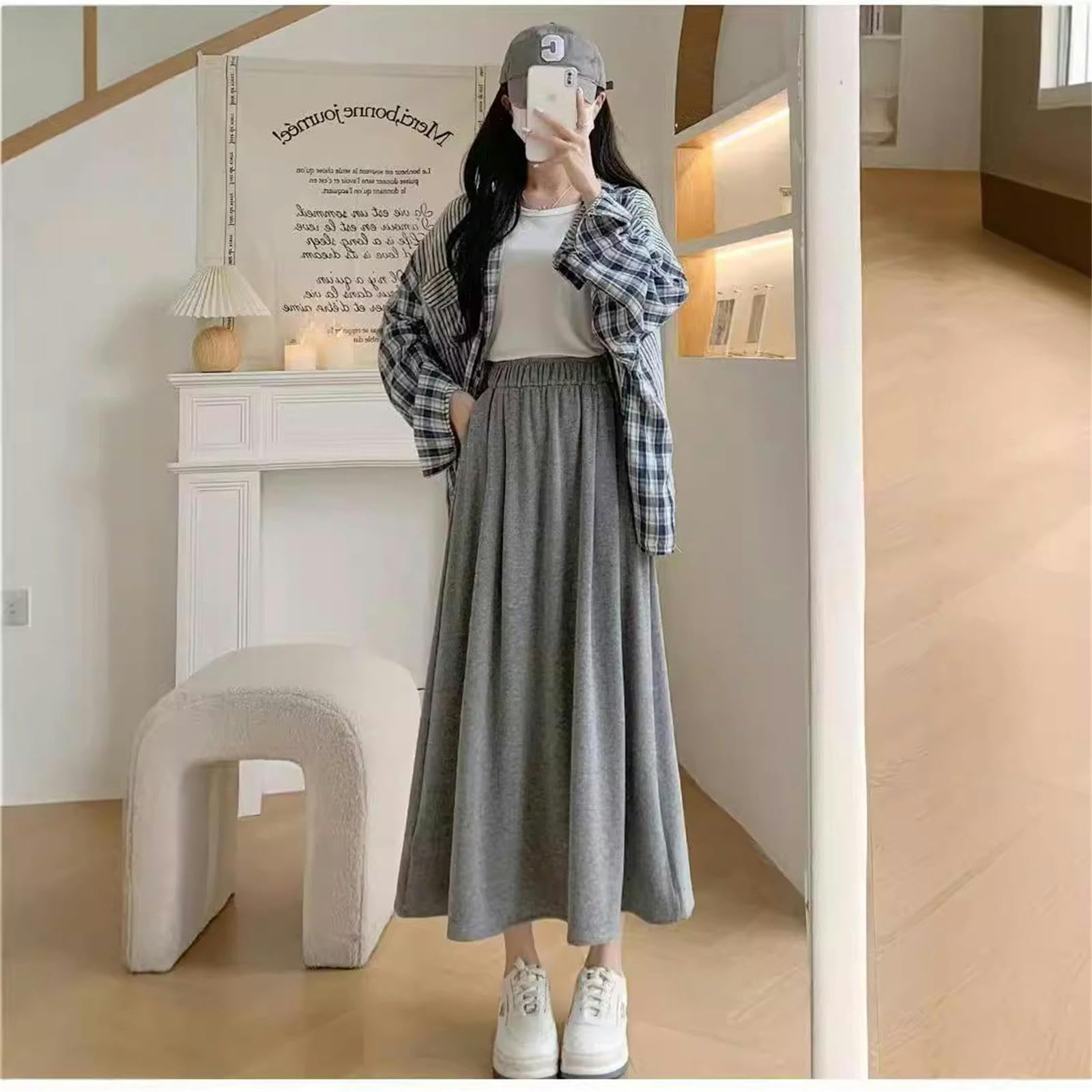 Strickrock Damen Herbst Und Winter Halblänge Rock Für Frauen Mit Hoher Taille Und Fallendem Gefühl, Schlank Und Einfach, Vielseitig-schwarz-m 90-110 Pfund