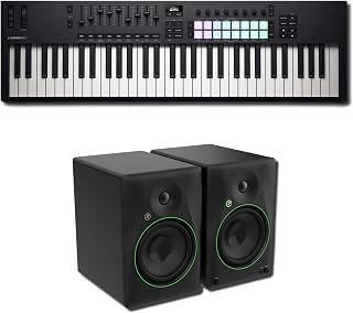 Novation Launchkey 61 MK4 Semi-Weighted MIDI Keyboard Controller Bundle with Mackie CR8BT 8-Inch Bluetooth Powered Studio Monitors — 140W Recording Kit for Music Production, Beat Making, Songwriting
