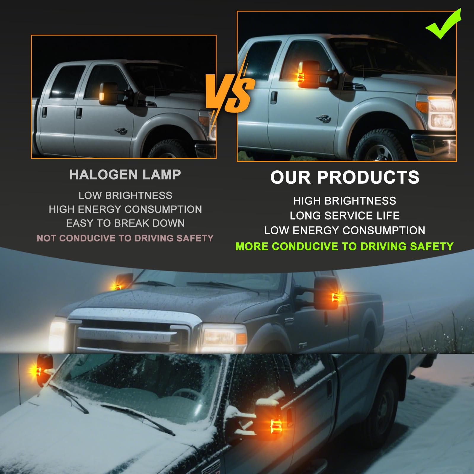 For Ford F250 F350 F450 F550 2008-16 Amber LED Side Mirror Lights Turn For Ford F250 F350 F450 F550 2008-16 Amber LED Side Mirror Lights Turn