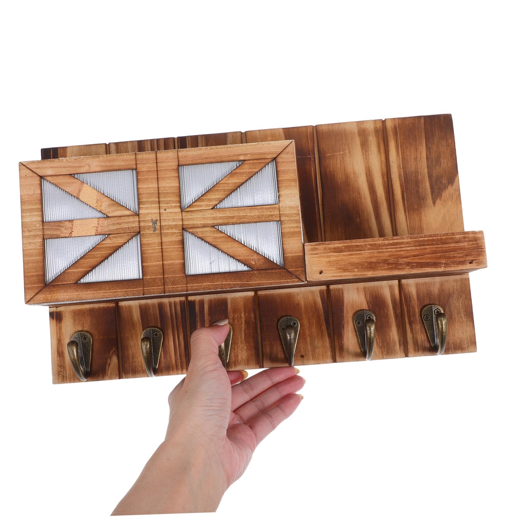 INOOMP Portaoggetti da Parete in Legno Massello con Ganci Appendiabiti Mensola Sospesa per Chiavi e Posta Design Salvaspazio per Ingresso o Corridoio Marrone