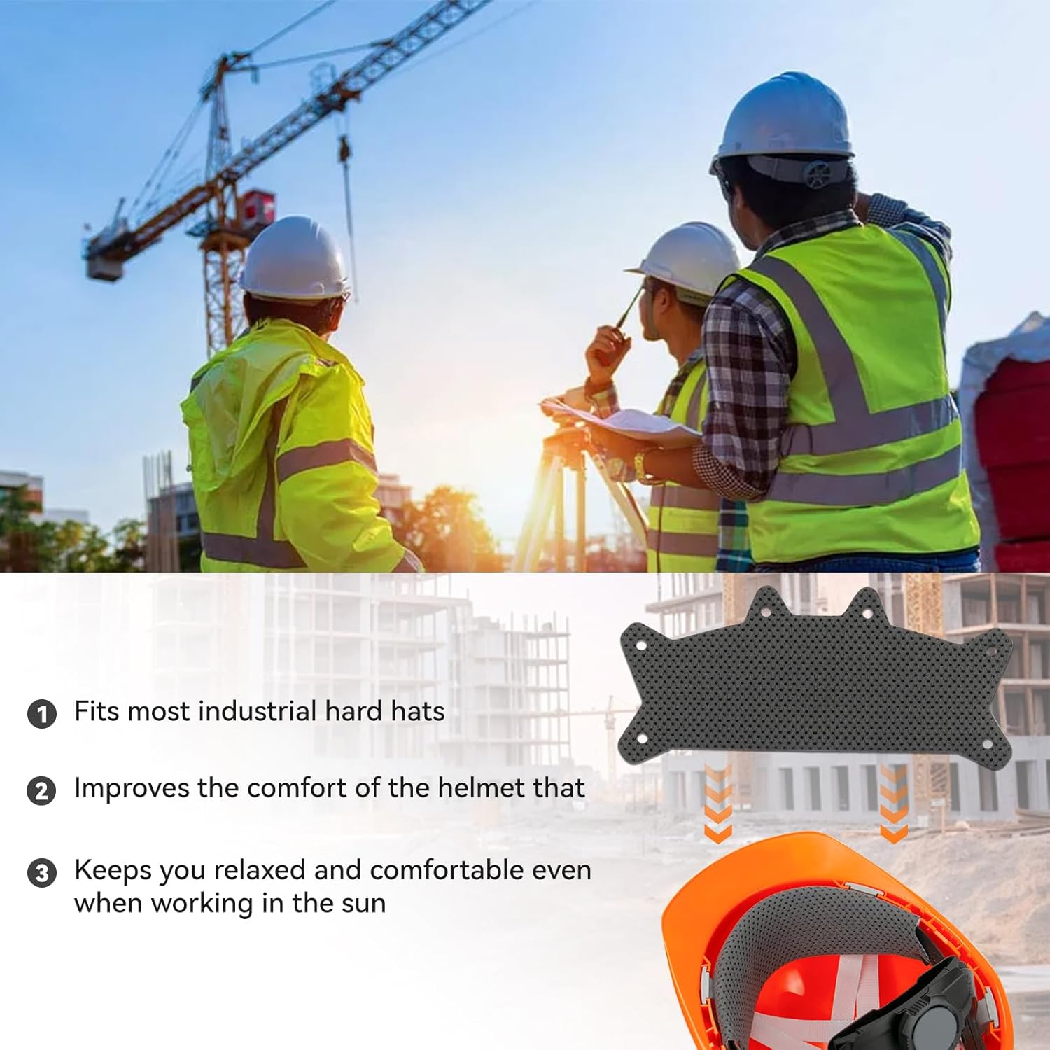 10 Pack 10153518 Moisture-Wicking & Washable Pad, Hard Hat Sweatbands for Use with Fas-Trac III Hard Hat Suspensions MAS Skullgard Hard Hat Liner, Durable Safety Helmet Accessory, Blue/Gray Color