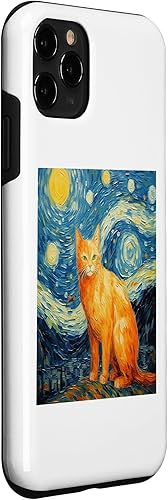 Vista 24 de iPhone 11 Divertido gato arte pintura amante de gato noche estrellada gato Van Gogh caso