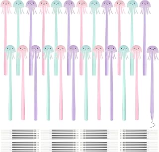 Outus 24 Pcs Novelty Jellyfish Pens Wiggle Bendable Soft Silicone Ballpoint Pens with 48 Pieces Refills Black Ink 0.5mm for School Classroom Office Birthday Party Supplies Jellyfish Lover